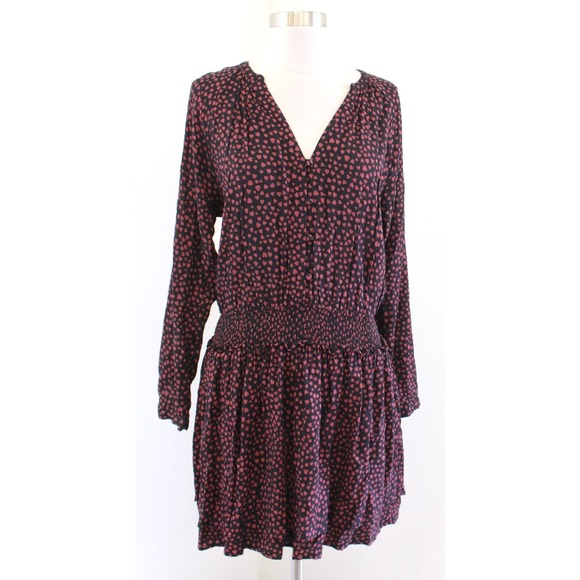 Rails Jasmine Enamored Heart Print Smocked Long Sleeve Dress Sz S Tiered V Neck - Picture 1 of 7